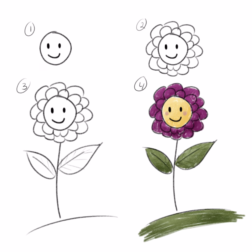 4-Step Happy Flower Sketch